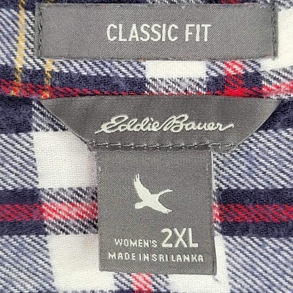 Eddie Bauer Flannel Shirt Women's Plus 2XL Blue Red Plaid Long Sleeve Button Up - Picture 6 of 8